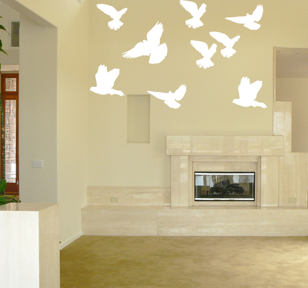 Mixed Birds Sihouette White Wall Decal Set Installed