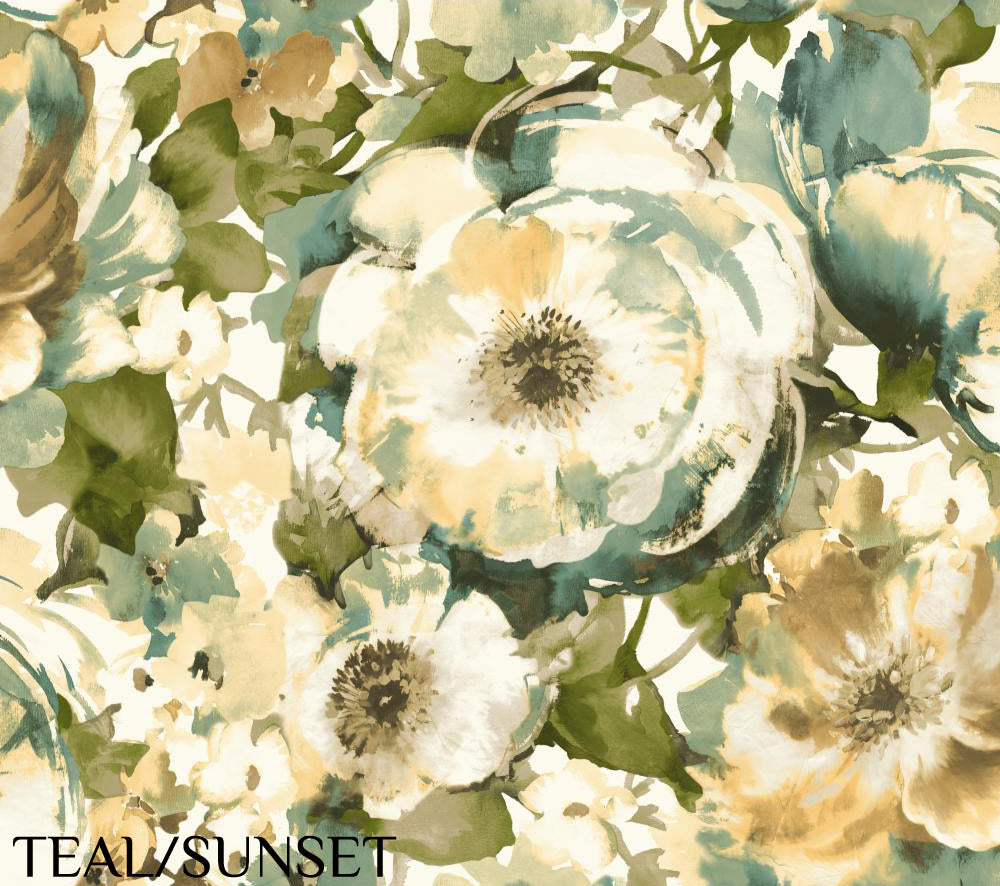 Carey Lind Designs "Watercolor Poppy" Teal/Sunset Wallpaper