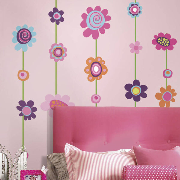 Giant Flower Stripe Wall Decals Installed