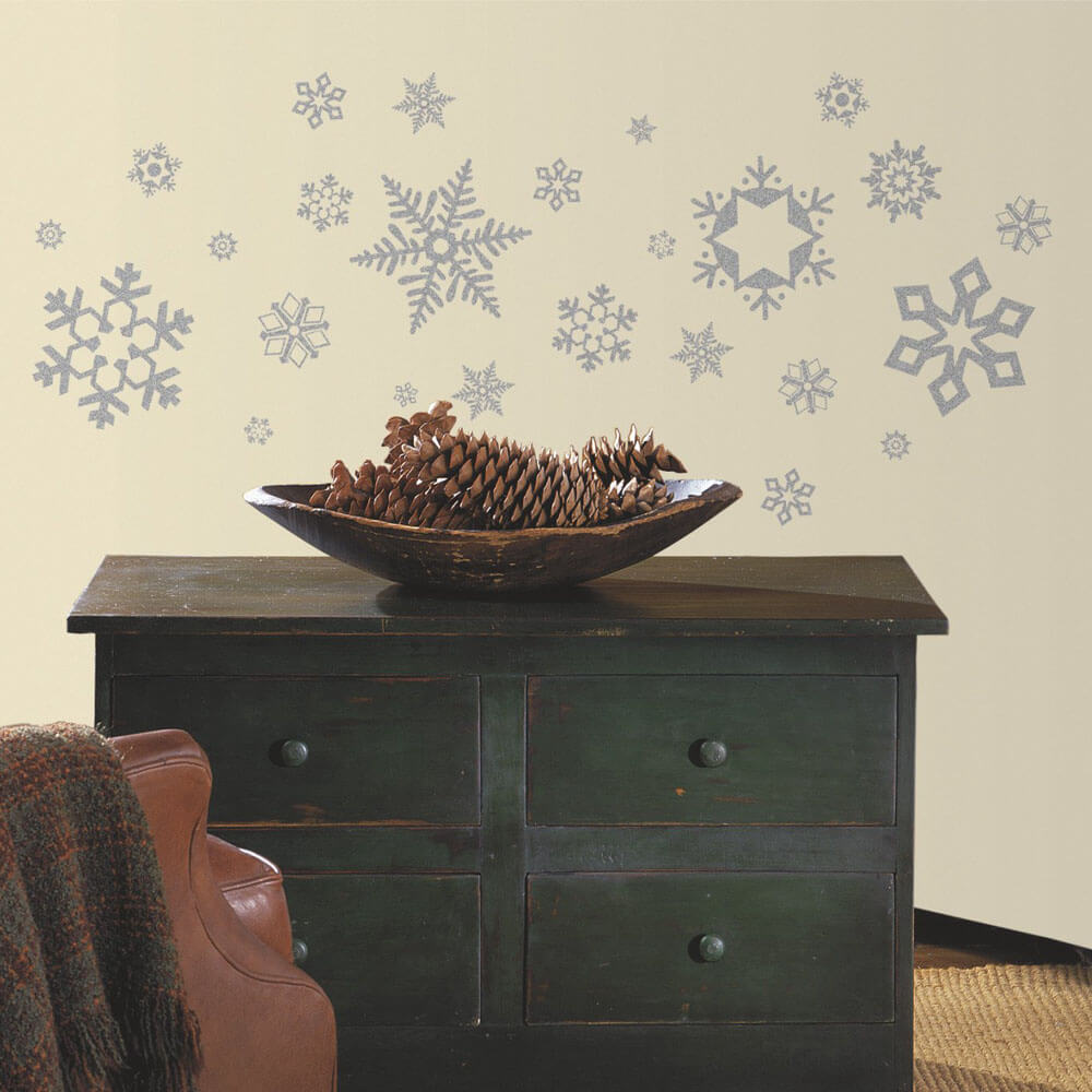 Glitter Snowflakes Wall Decals Installed