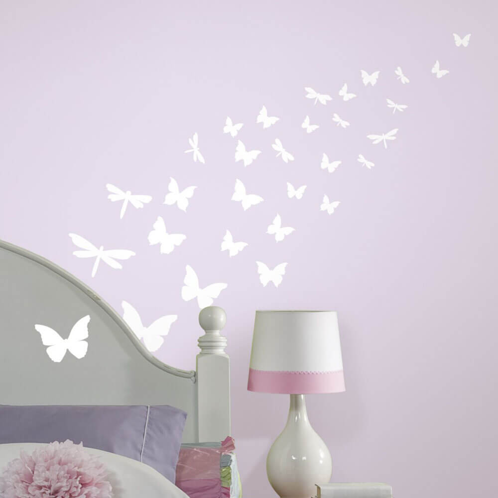 Glow-in-the-Dark Butterflies & Dragonfly Wall Decals Installed