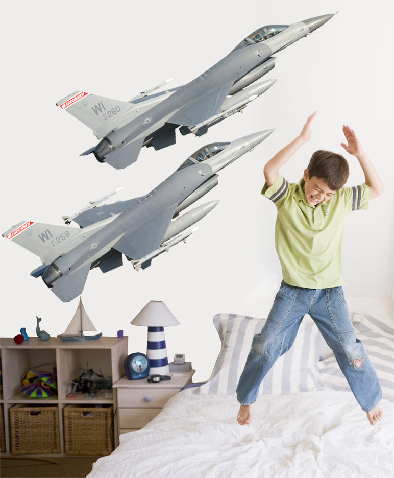 Dual F-16' Fighting Falcons Wall Decal Cutouts Installed
