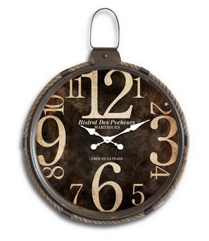 Brown Rope Wall Clock w/Rustic Ring Accent 21"x27"