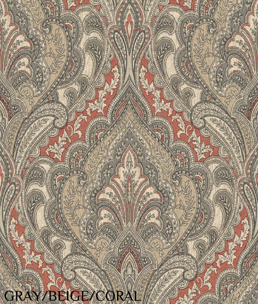 Carey Lind Designs "Hemmingway" Gray/Beige/Coral Wallpaper