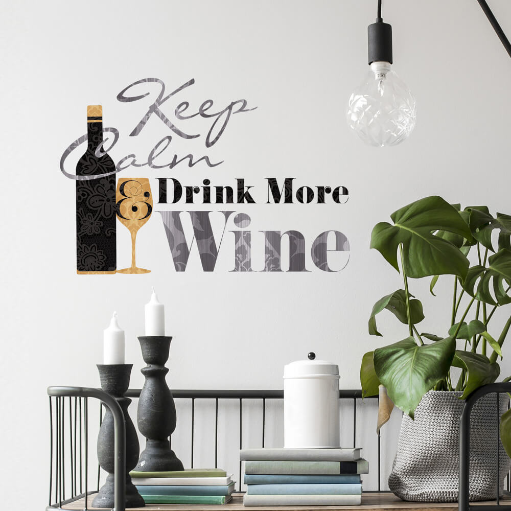 Wallhogs Keep Calm &amp; Drink More Wine Quote Wall Decal Installed