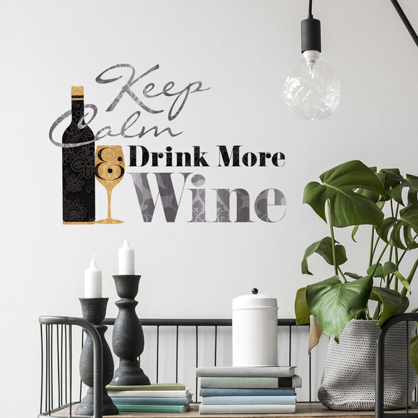 Wallhogs Keep Calm &amp; Drink More Wine Quote Wall Decal Installed