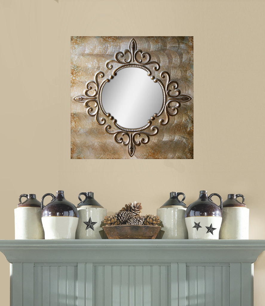 Square Ornate Inlay Wall Mirror 28.5"x28.5" Installed