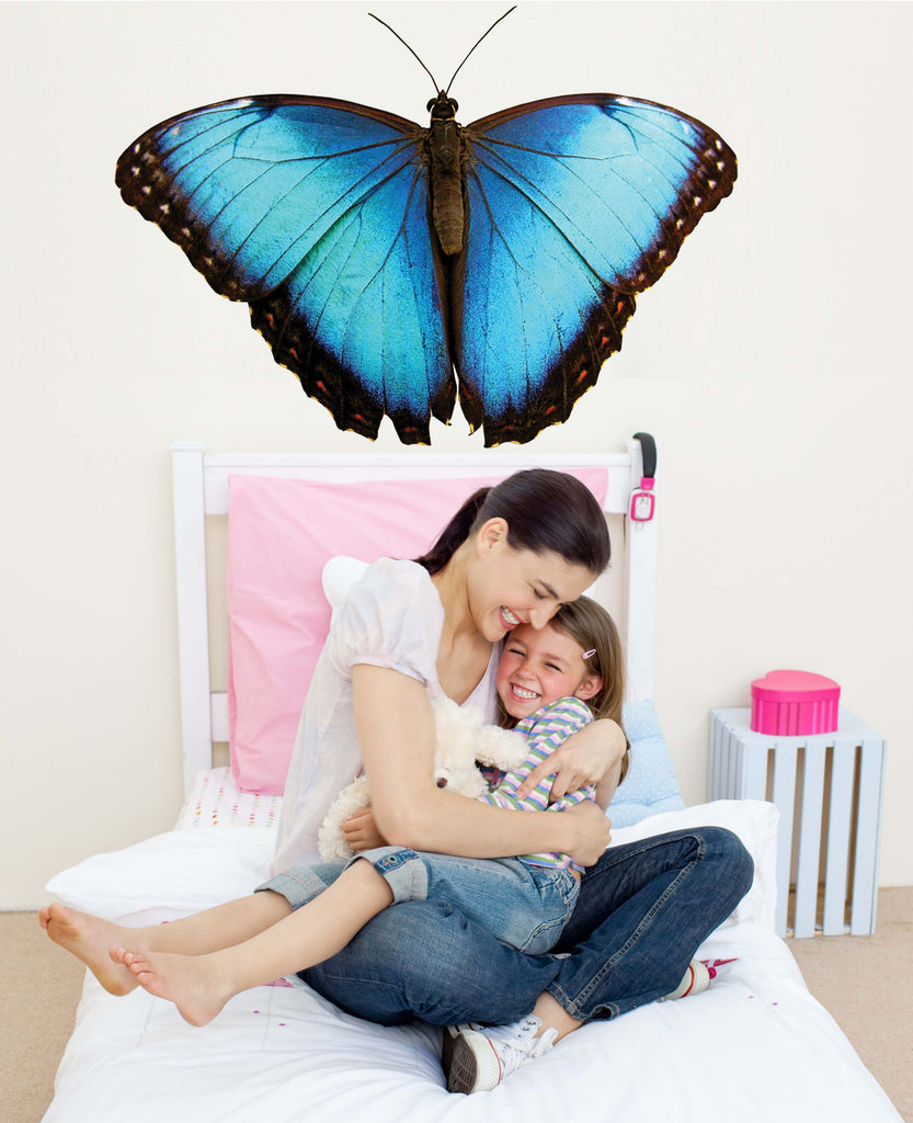 Electric Blue Butterfly Wall Decal Cutout Installed