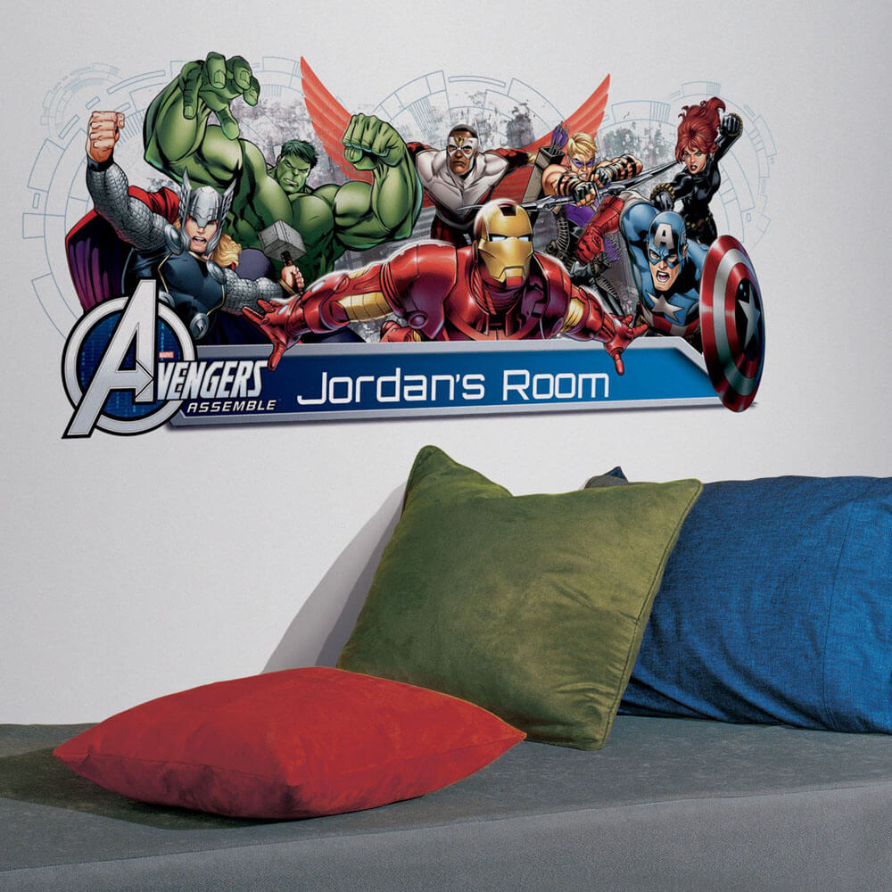Marvel Comics Avengers Assemble Personalization Headboard Wall Decals Installed