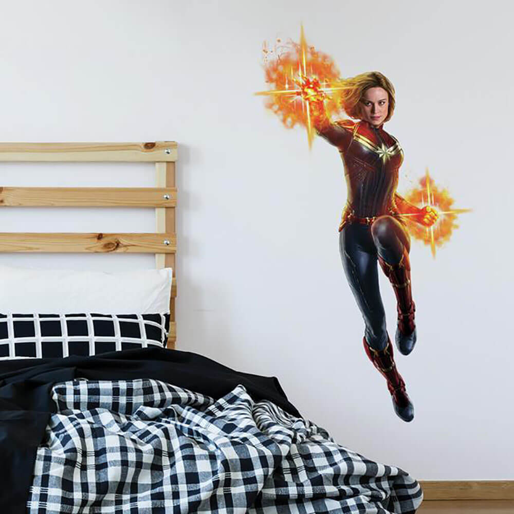 Marvel Comics Captain Marvel Giant Wall Decal Installed