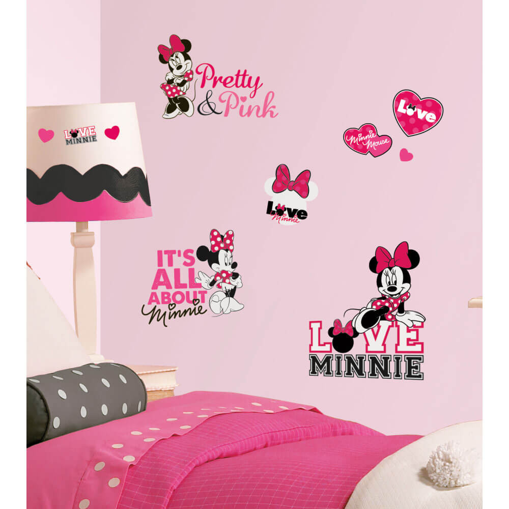 Disney Mickey & Friends Minnie Loves Pink Wall Decals Installed