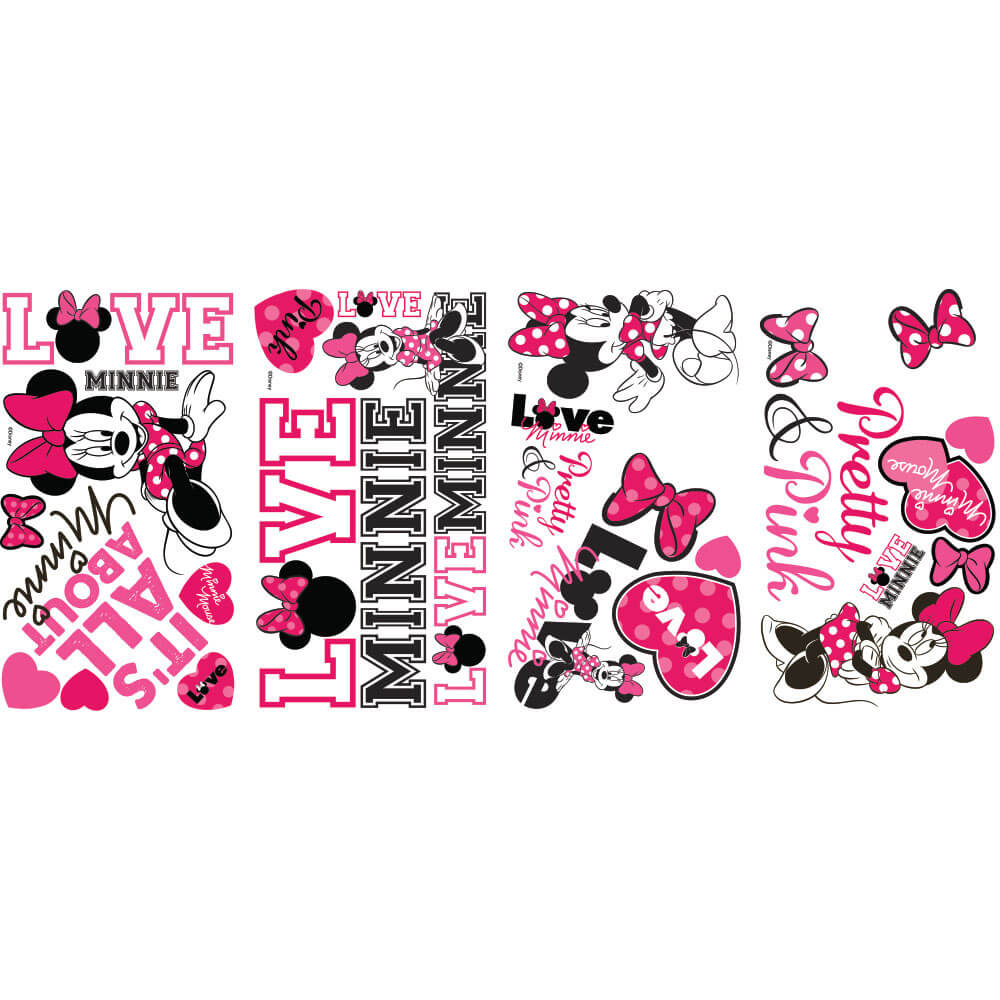 Disney Mickey & Friends Minnie Loves Pink Wall Decals Printed Sheet