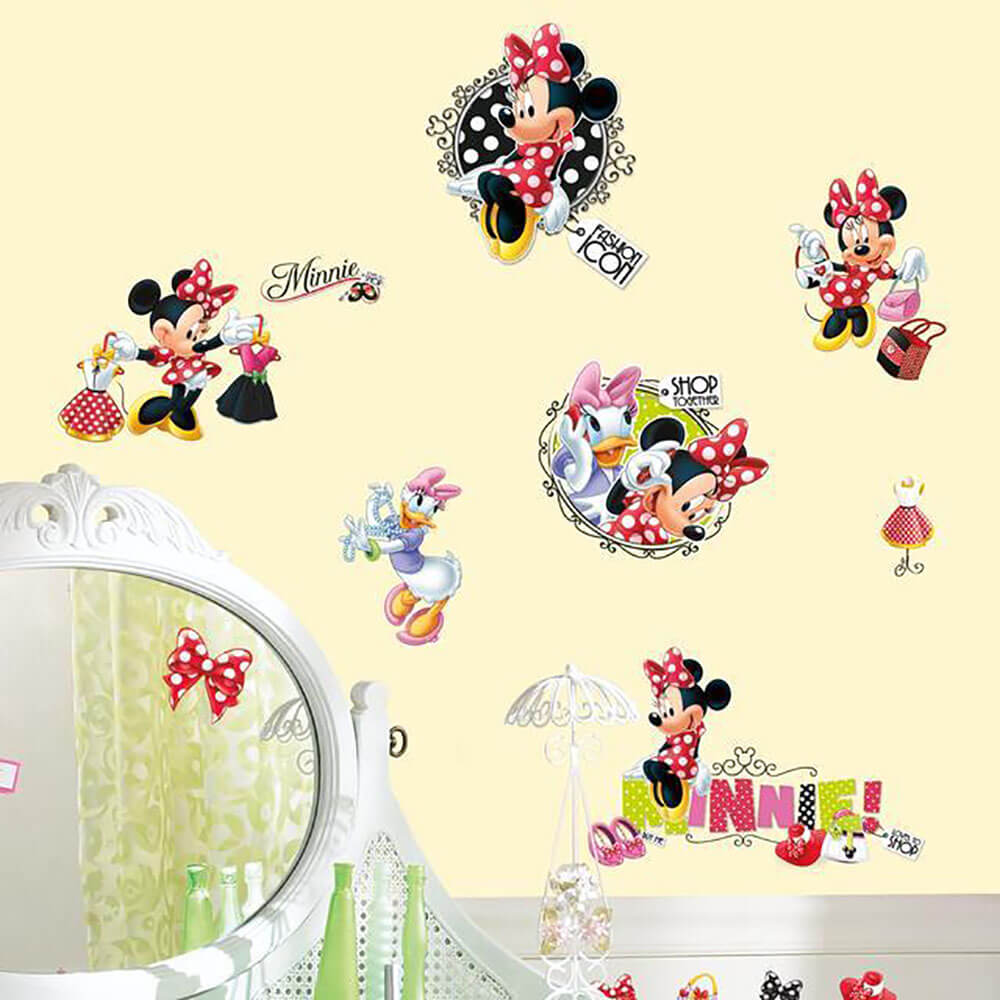 Disney Mickey & Friends Minnie Loves to Shop Wall Decals Installed