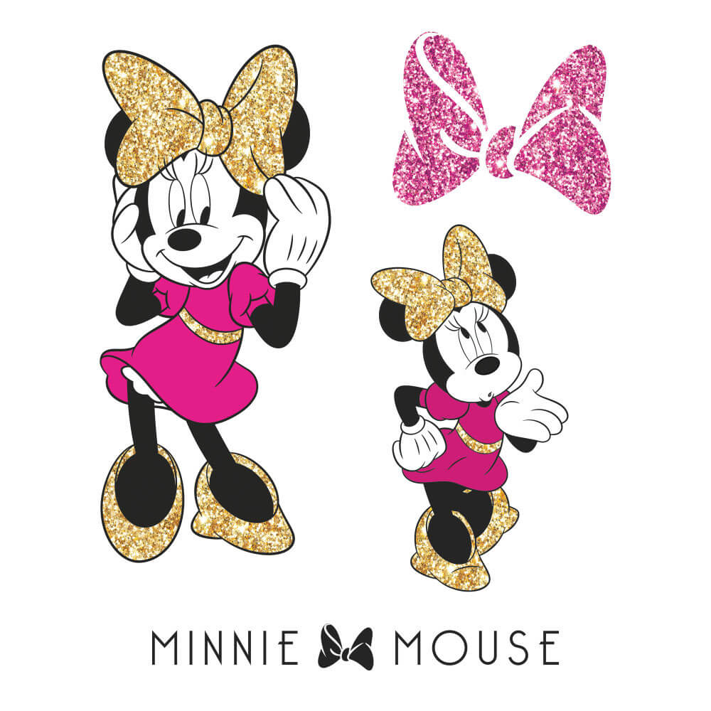 Disney Minnie Mouse Wall Decals w/Glitter Printed Sheet