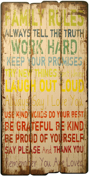 Family Rules Wood Plaque 16"x32"
