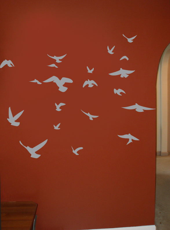 Soaring Birds Gray Silhouette Wall Decal Set Installed