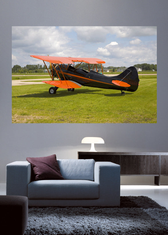 Vintage Biplane Wall Decal Poster Installed
