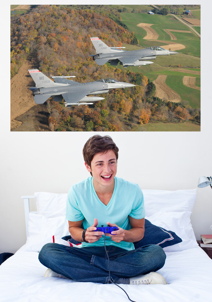 Dual F-16' Fighting Falcons Wall Decal Poster Installed