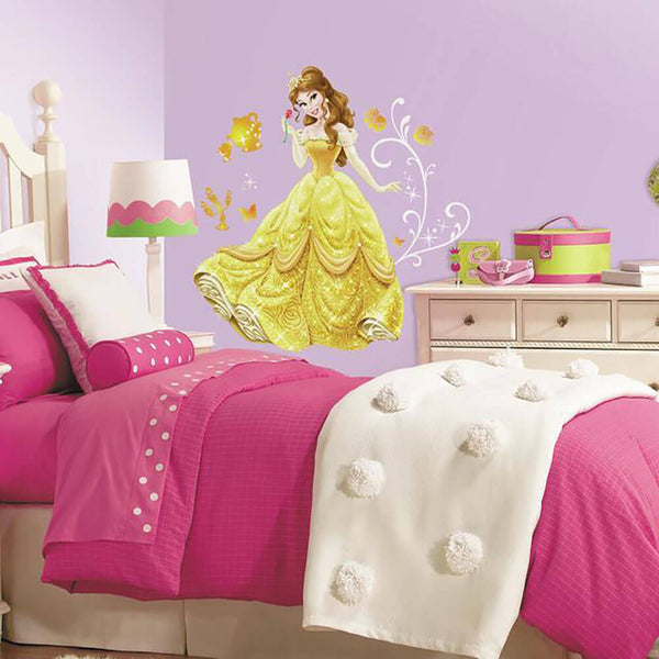 Disney Princess Belle Giant Wall Decal w/Glitter Installed