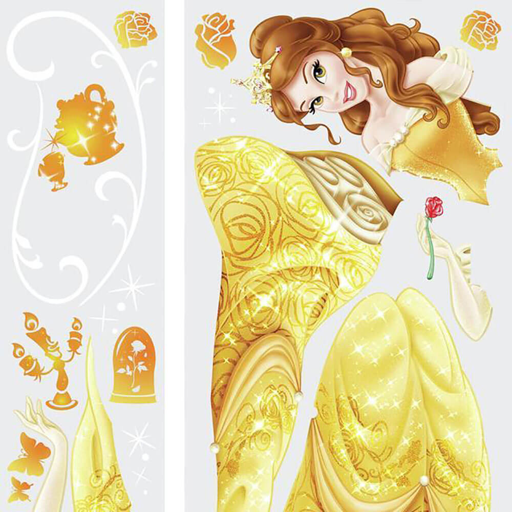 Disney Princess Belle Giant Wall Decal w/Glitter Printed Sheet
