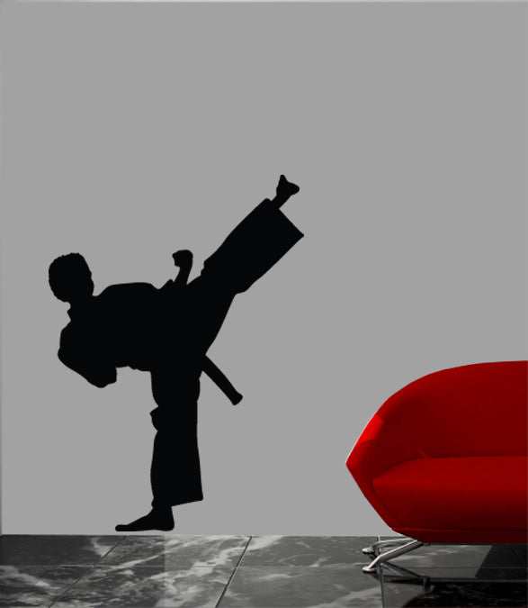 Martial Arts Kicking II Silhouette Wall Decal Cutout Installed