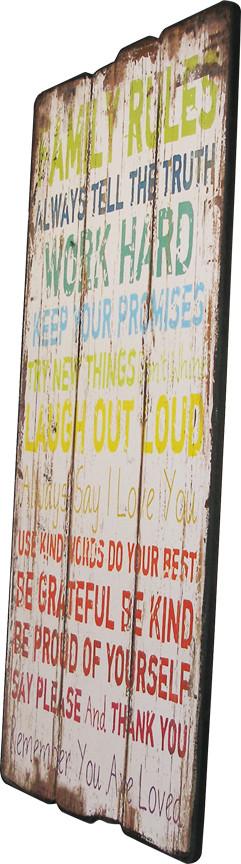 Family Rules Wood Plaque 16"x32" Angle