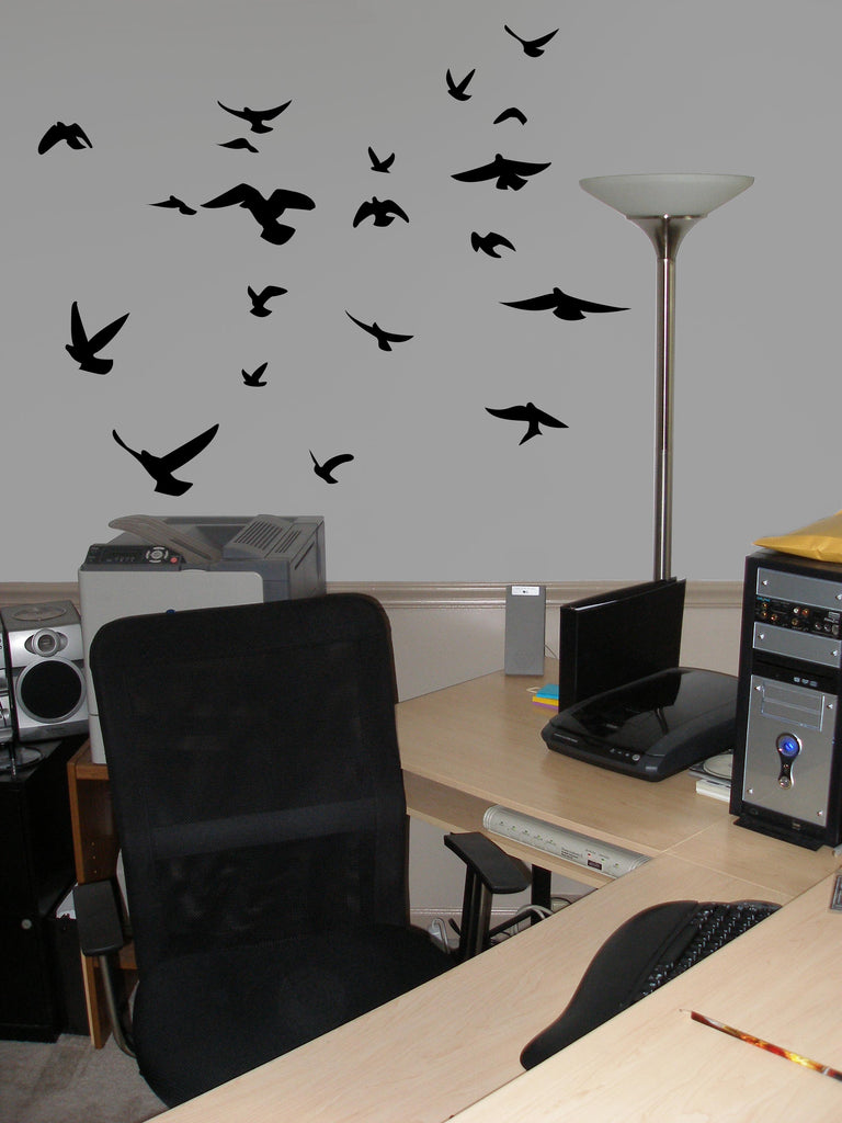 Soaring Birds Black Silhouette Wall Decal Set Installed