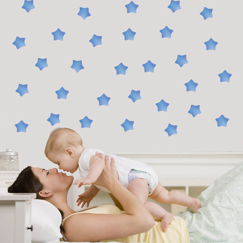 4 Inch Blue Soft Star Wall Decals Installed