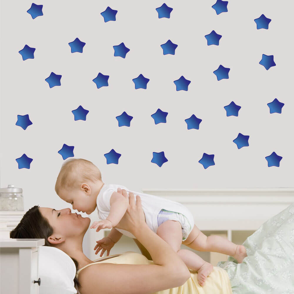 4 Inch Deep Blue Soft Star Wall Decals Installed