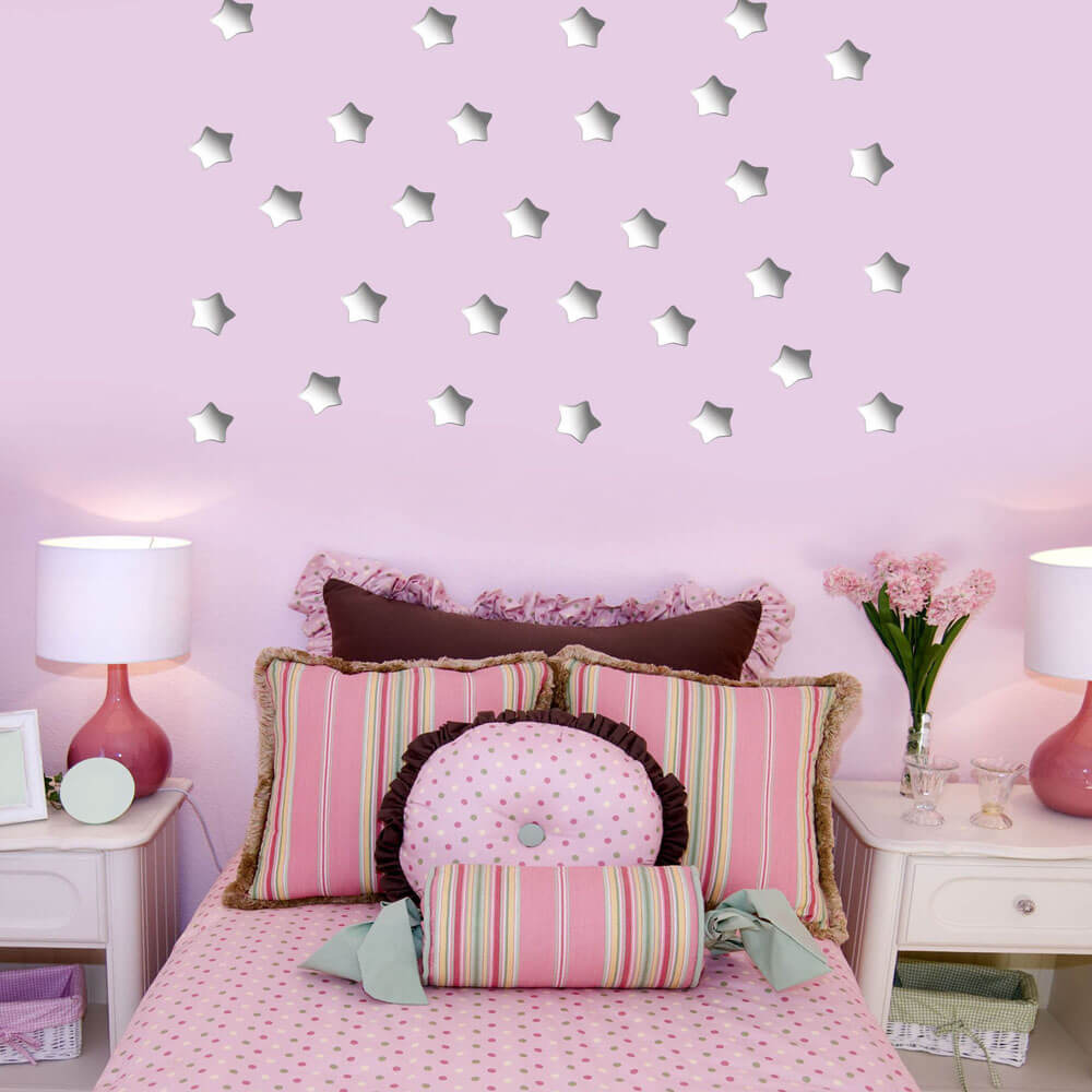 4 Inch Grey White Soft Star Wall Decals Installed