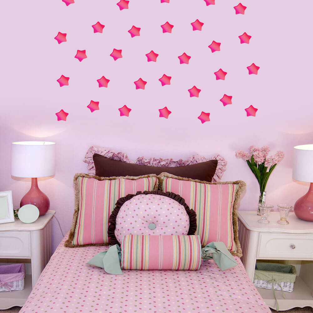 4 Inch Pink Soft Star Wall Decals Installed