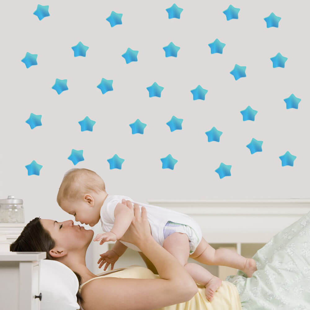 4 Inch Sky Blue Soft Star Wall Decals Installed