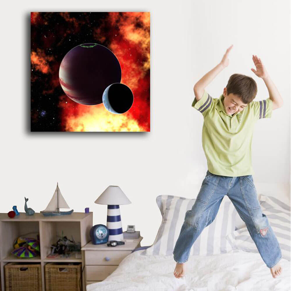 Fiery Birth Canvas Print Installed
