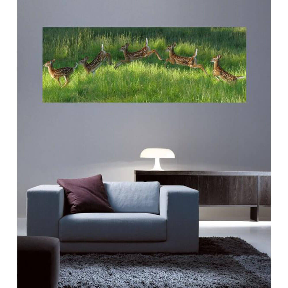 Animal Tourism Poconos Fawn Jumping Panoramic Wall Decal Installed