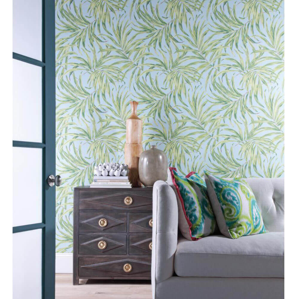 Ashford House Bali Leaves Wallpaper Installed