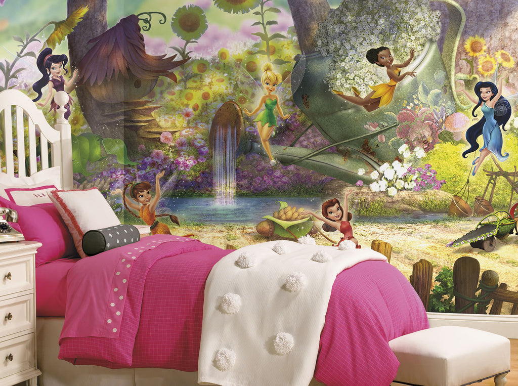 Disney Fairies Pixie Hollow Prepasted Wall Mural 10.5'W x 6'H Installed