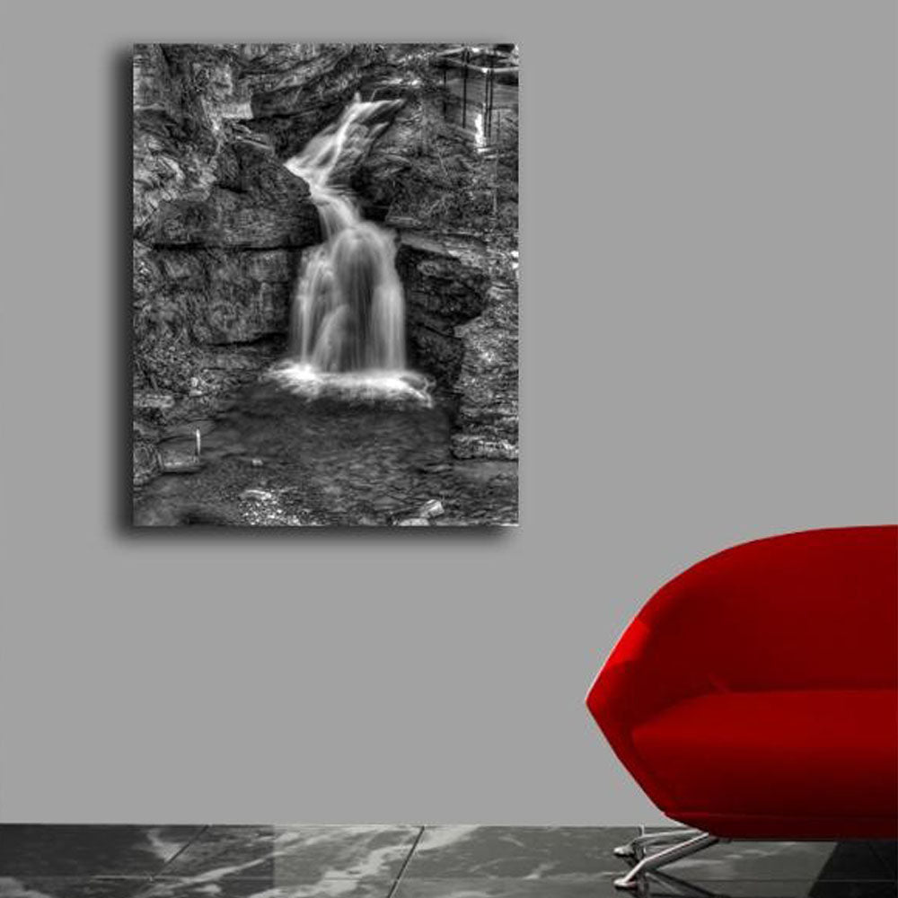 Boer Black & White Waterfall Canvas Print Installed