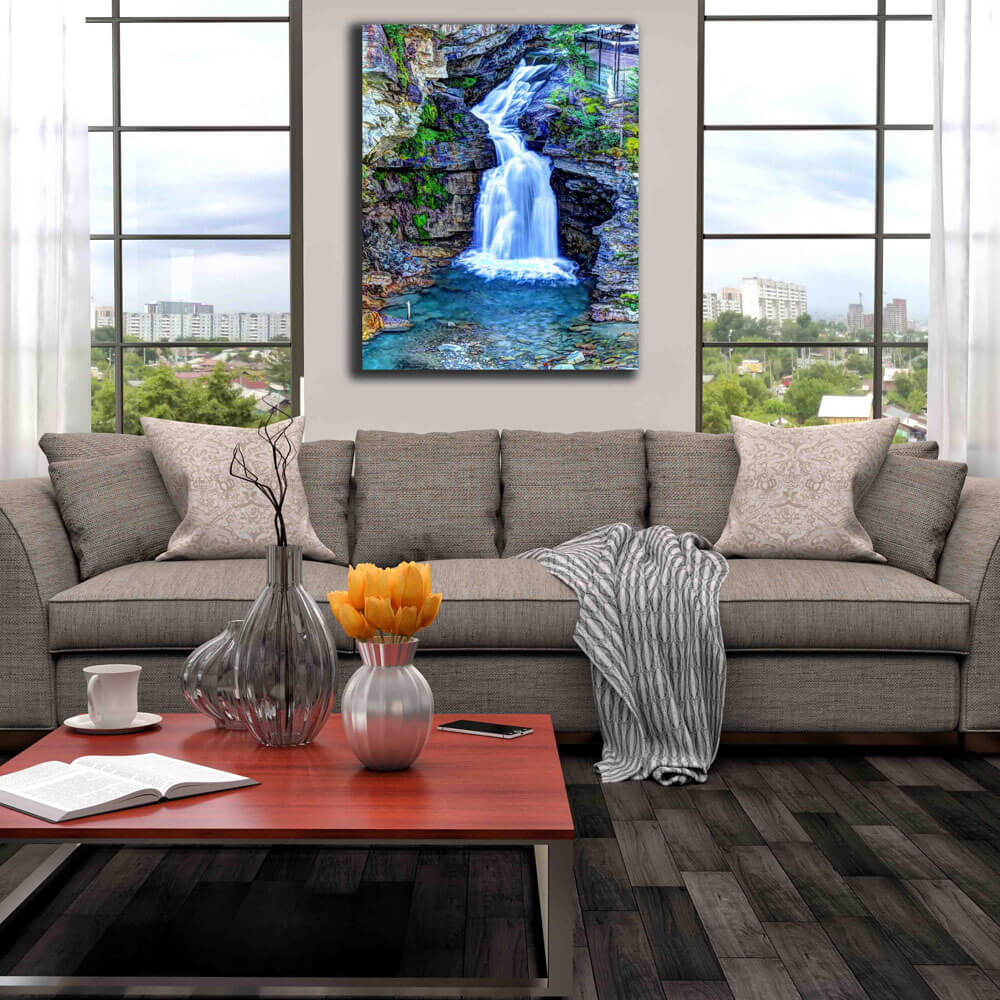 Boer Painterly Waterfall Canvas Print Installed