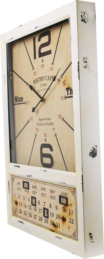 Weathered White Wall Clock w/Calendar 19"x27" Angle