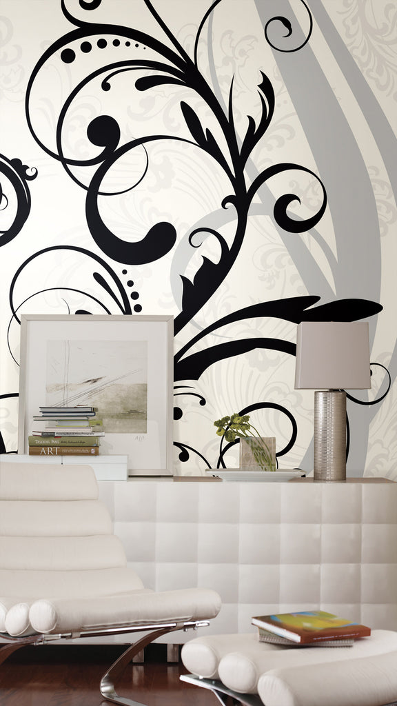 Elegant Scroll Prepasted Wall Mural 10.5'W x 6'H Installed