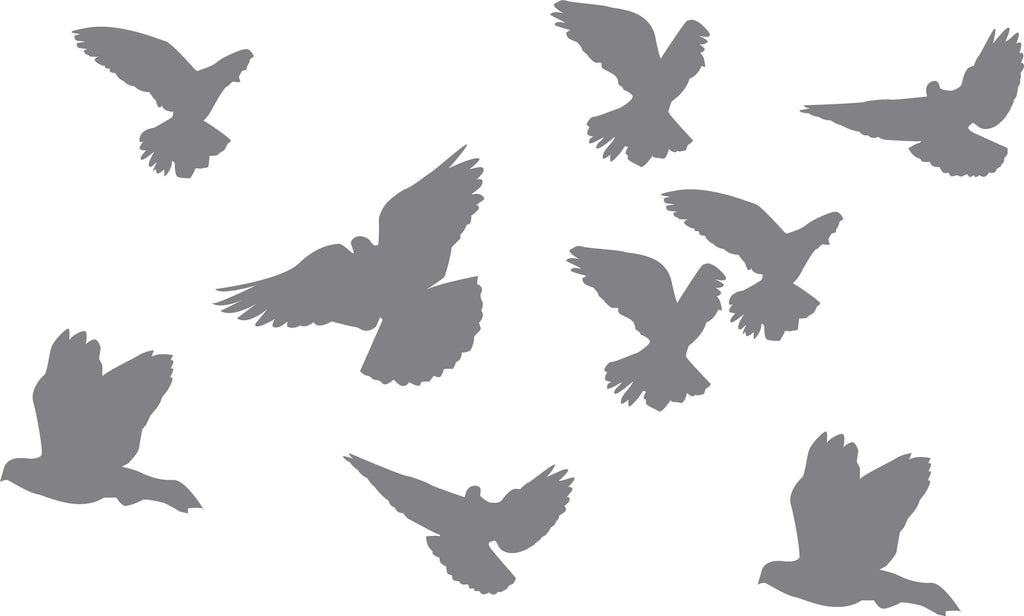 Mixed Birds Sihouette Gray Wall Decal Set