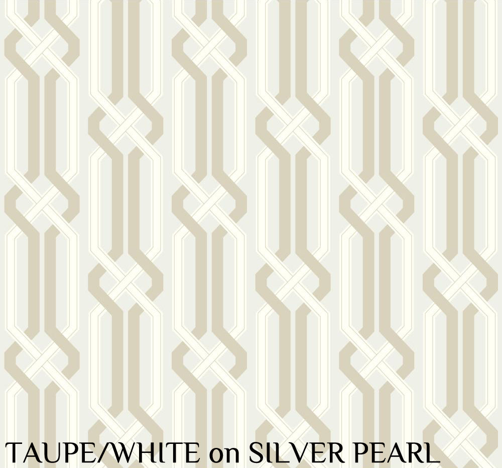 Carey Lind Designs "Criss Cross" Taupe/White on Silver Pearl Wallpaper