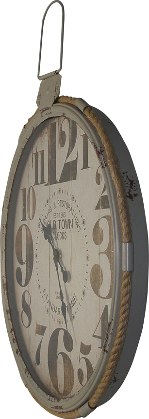 White Rope Wall Clock w/Rustic Ring Accent 21"x27" Angle