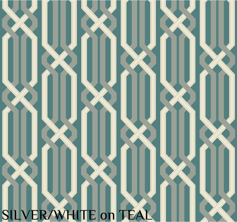 Carey Lind Designs "Criss Cross" Silver/White on Teal Wallpaper