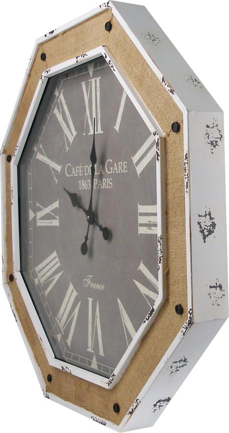 Octagon Gray Wall Clock w/Burlap Accent 27"x27" Angle
