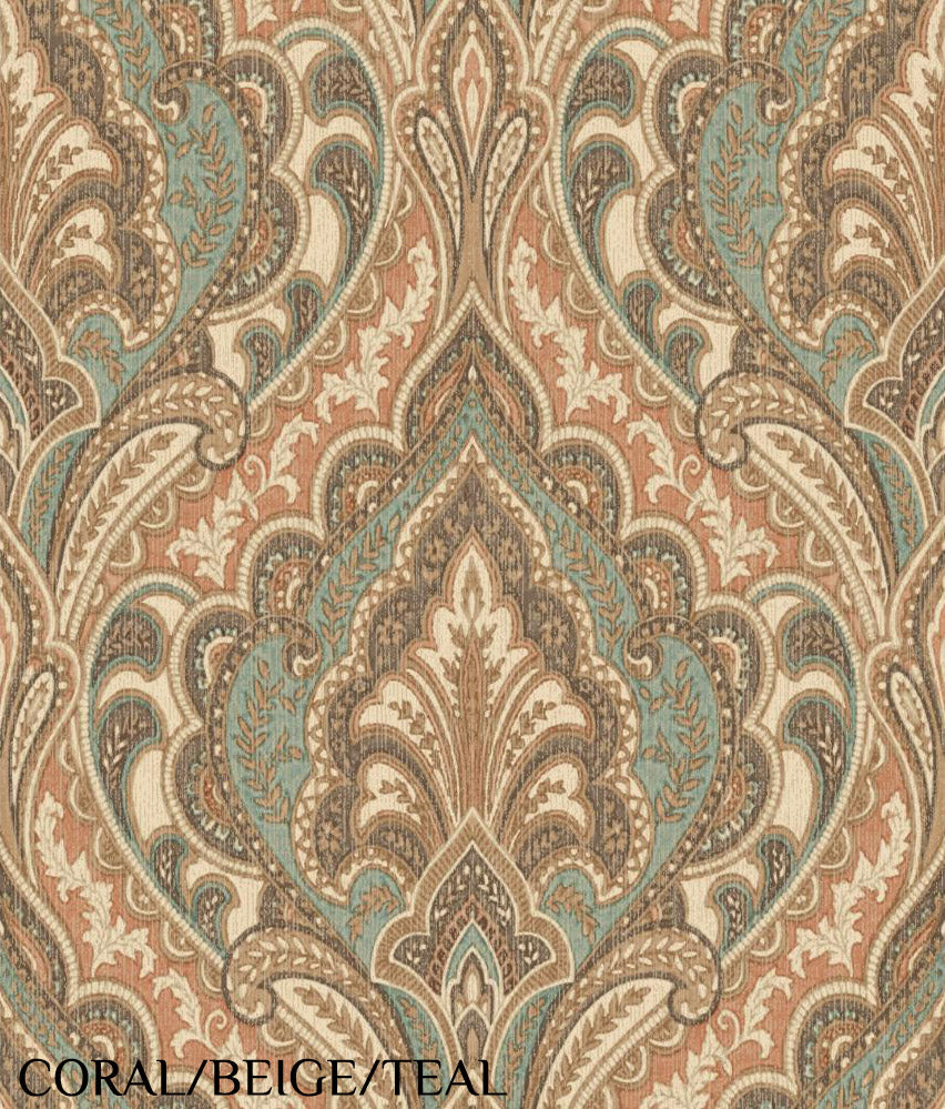 Carey Lind Designs "Hemmingway" Coral/Beige/Teal Wallpaper