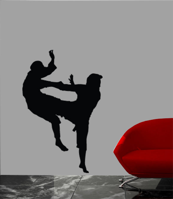 Martial Arts Sparring Silhouette Wall Decal Cutout Installed