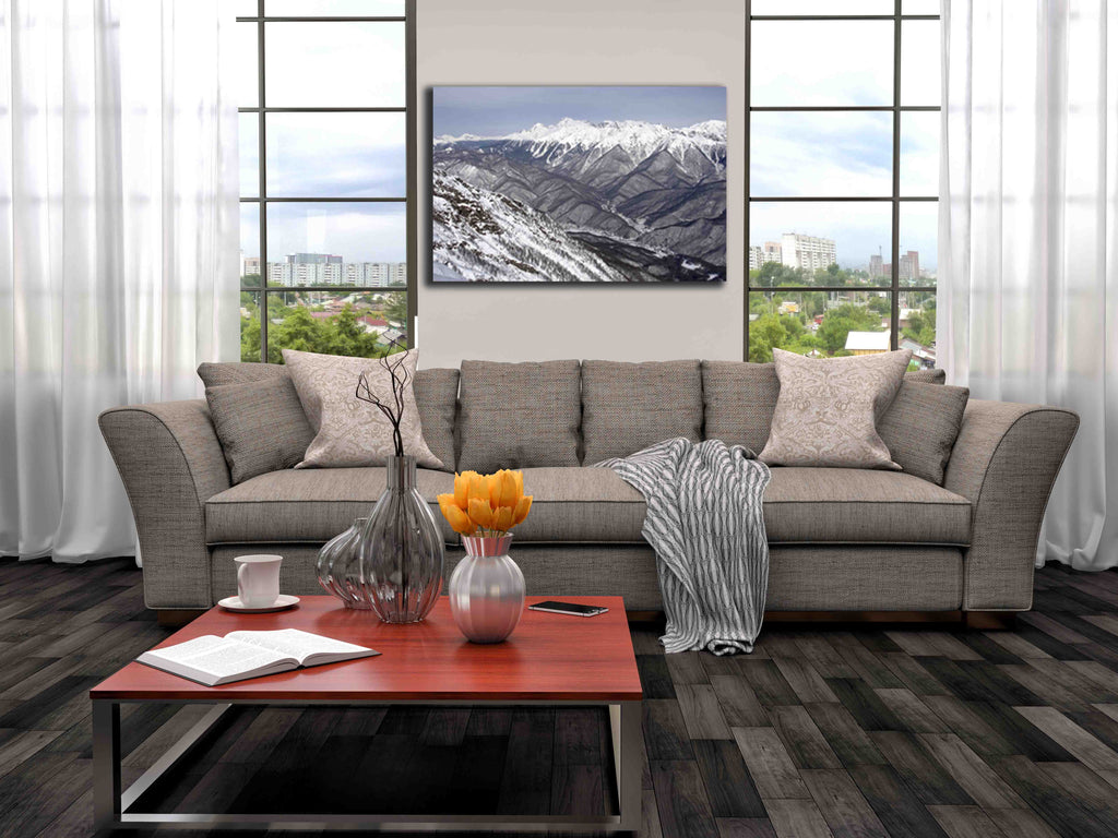 Snowy Mountain Scene Canvas Installed