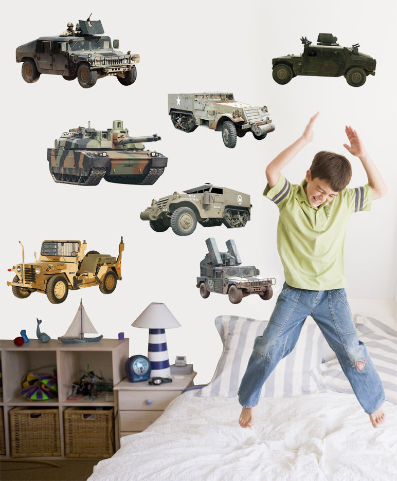 Military Ground Vehicle Multi-Pack Wall Decal Cutouts Installed