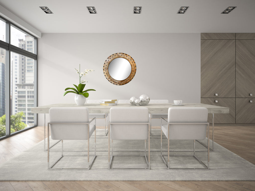 Round Stud Pearlescent Wall Mirror 32"x32" Installed